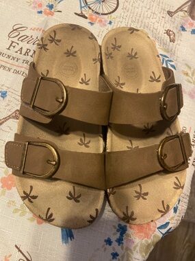 Wonder Nation Brown Double-Buckle Slide Sandals